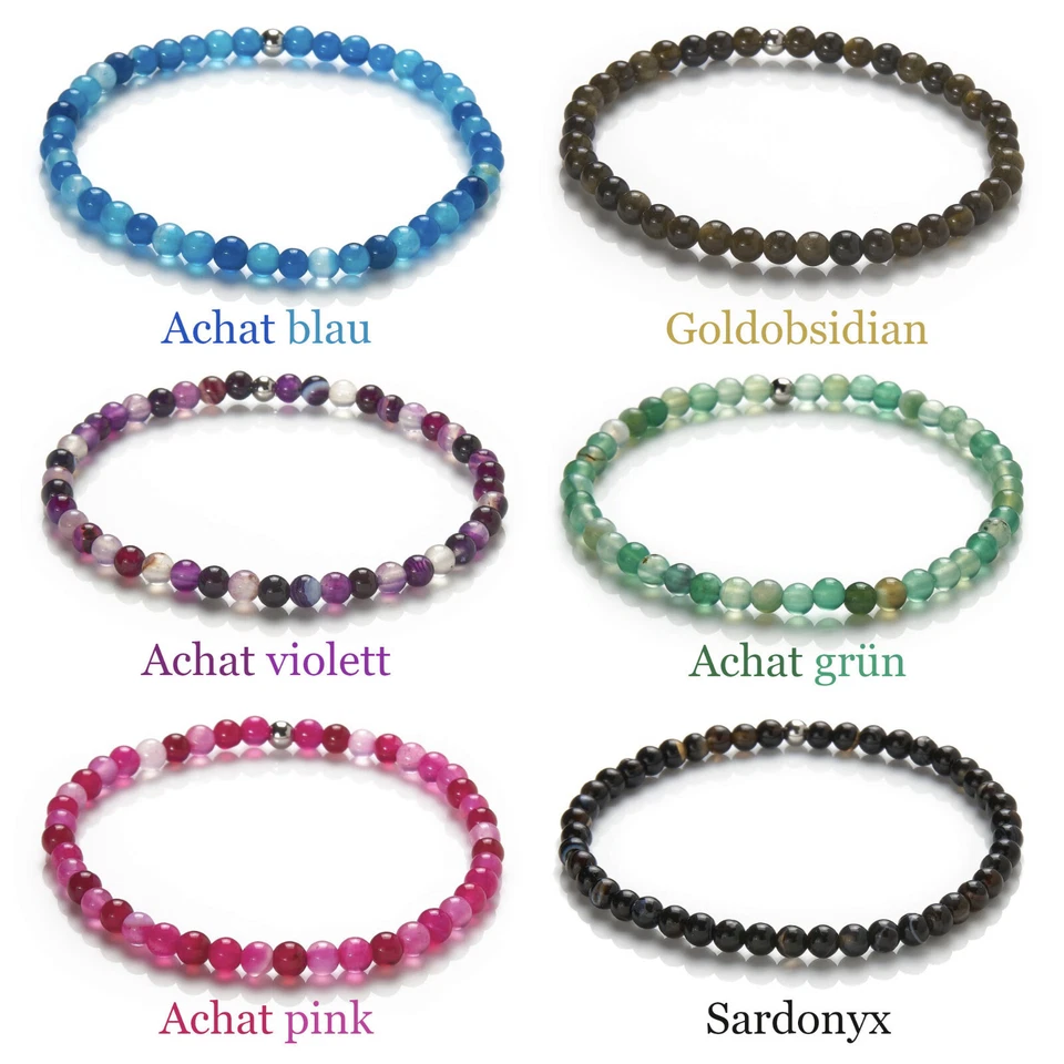 Edelstein Armband - 4mm Kugel-Armband Naturstein - Perlenarmband - viele Farben - Bild 4 von 4