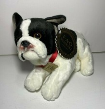 FAO Schwarz Plush Puppy Dog Lying French Bulldog 12" Rare White Black Pup New