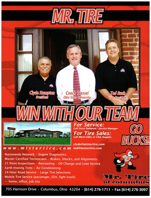 PRINT AD, 2003 Mr. Tire of Columbus OSU Coach Tressel Clyde Hampton Ted Bush