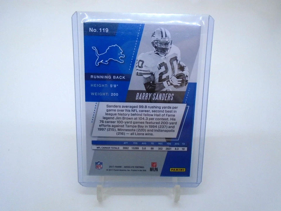 2017 PANINI ABSOLUTE RETIRED #119 BARRY SANDERS /499 - Image 4 of 4