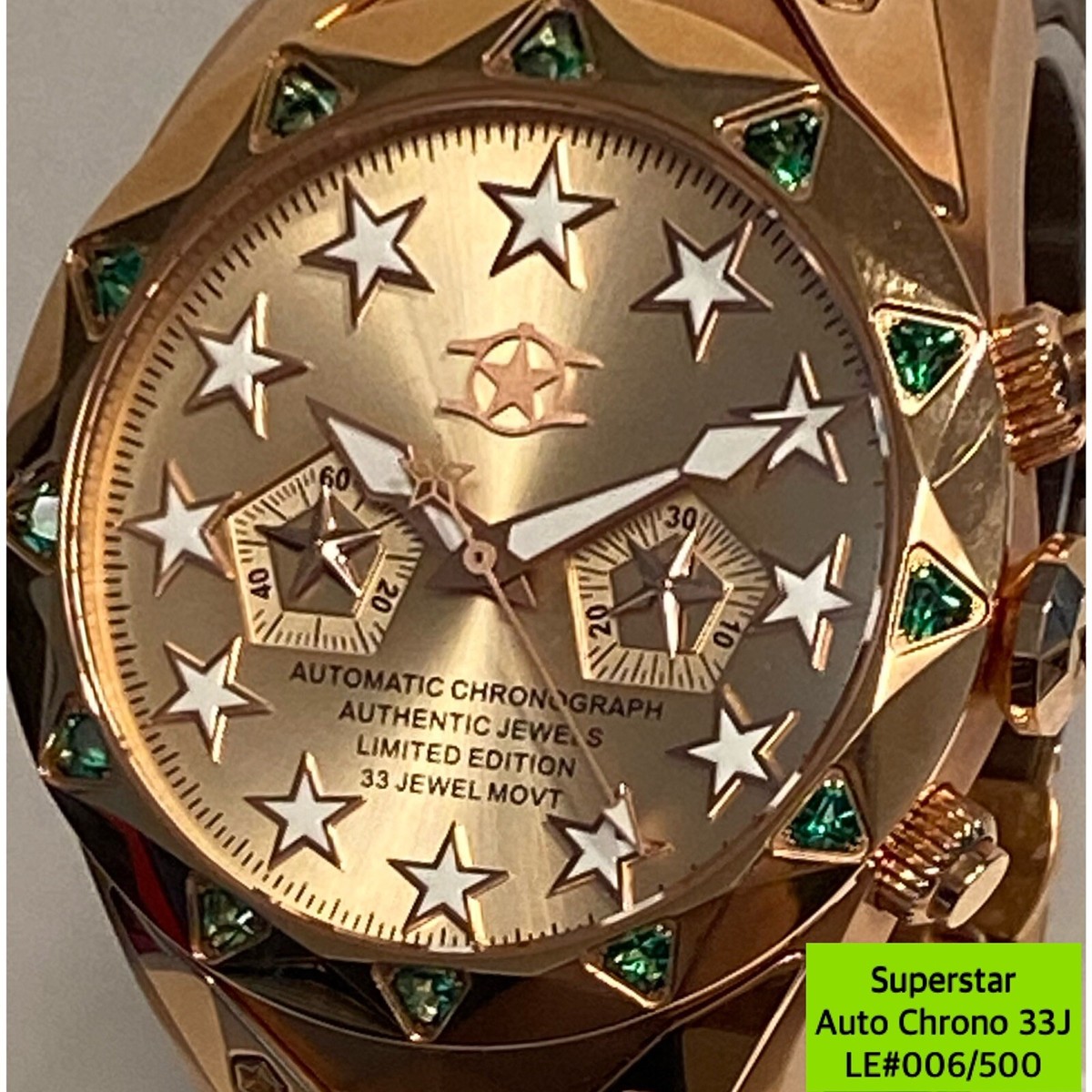 48mm Auto 33J Chrono | SUPERSTAR Rosetone & Brown | Green Gems