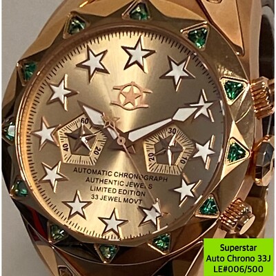 48mm Auto 33J Chrono | SUPERSTAR Rosetone & Brown | Green Gems WatchStar Watch