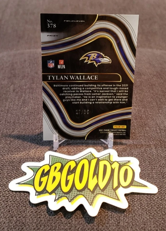 2021 Select Tylan Wallace White Prizm /35 Field Level Rookie RC No. 378 Ravens - Image 2 of 3