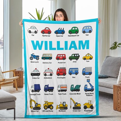 Personalized Construction Blanket  Baby Blanket Boys Gift  Toddler Excavator