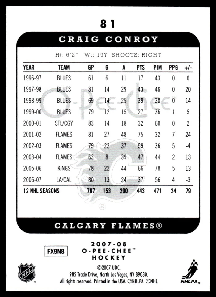 2007-08 O-Pee-Chee Micromotion Craig Conroy Calgary Flames #81 R118 - Image 2 of 2