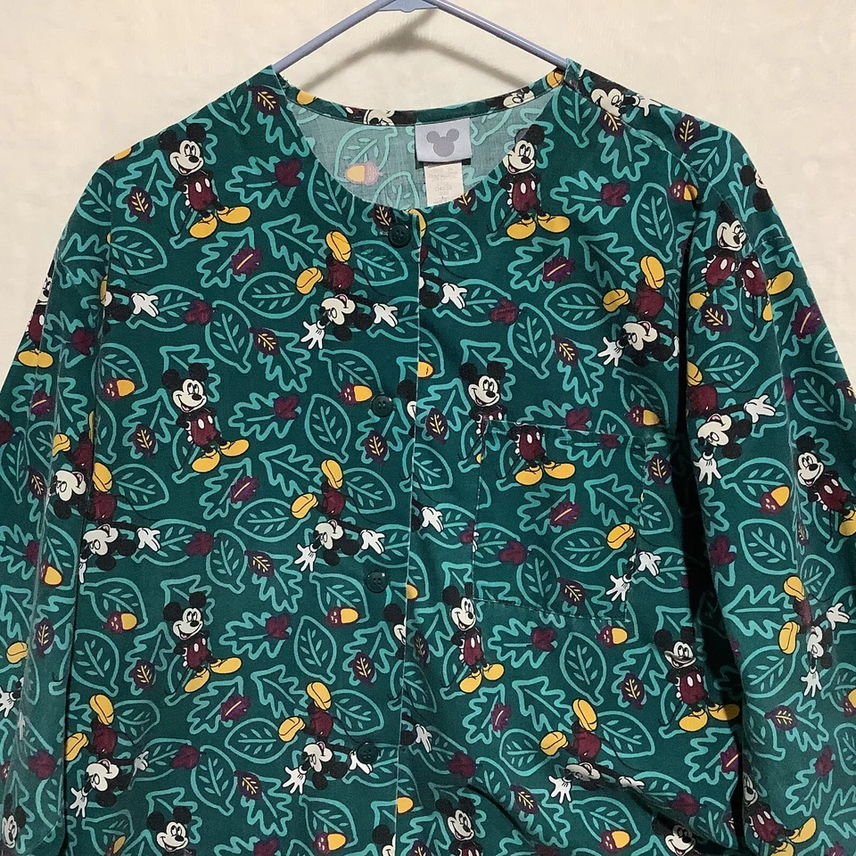 Blusa Médica Vintage Disney Mickey Mouse Manga Larga Botón Mujer L Verde Hecha en EE. UU. Foto 3 de 4