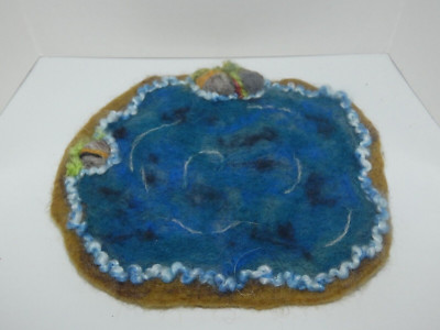 Needle Felted Wool Duck Pond 7 3/4'' x 7''  Beautiful Coloration