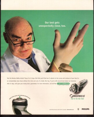 Vintage print ad advertisement Norelco electric shaver gloved Unexpectedly Close