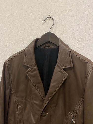 Men’s Brown Leather Parka Jacket Fiocchi Italy W/ Wool Lining Sz M - Picture 2 of 12