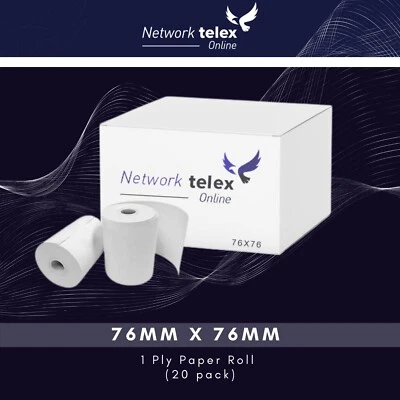 NETWORK TELEX 1PLY KITCHEN PRINTER PAPER 20 ROLLS TILL ROLL NON THERMAL 76MMX76MM