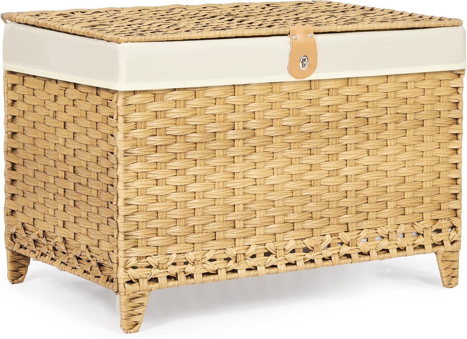 Wicker Storage Basket with Lid,Rattan Shelf Basket with Removable Liner Bag,160L