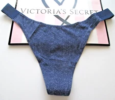 VICTORIA'S SECRET PINK Cotton High Leg Thong Panty VS Dark Denim Blue S M L XL