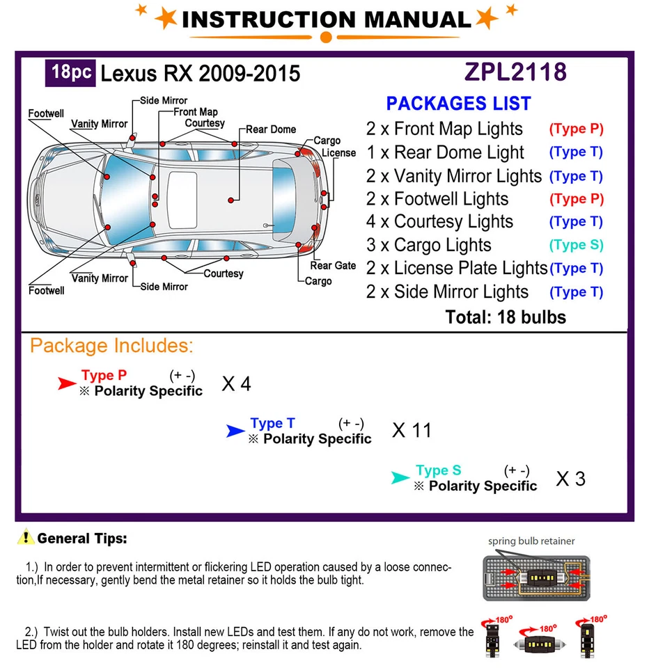 Kit de luces LED interiores para Lexus RX 270 350 450 2009-2015 bombillas LED blancas Foto 2 de 4