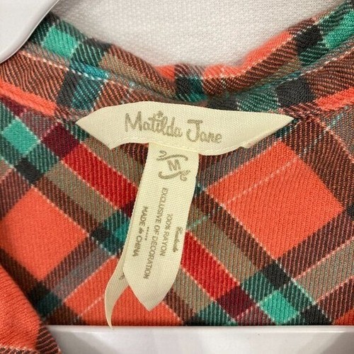 Matilda Jane Orange Blue Plaid Soft Flannel Lace Detail Popover Top Medium - Picture 2 of 11