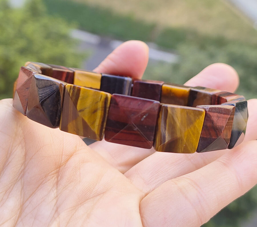 5pcs Multicolor Tiger eye Gems square faceted Bracelet Magic Healing Amulet