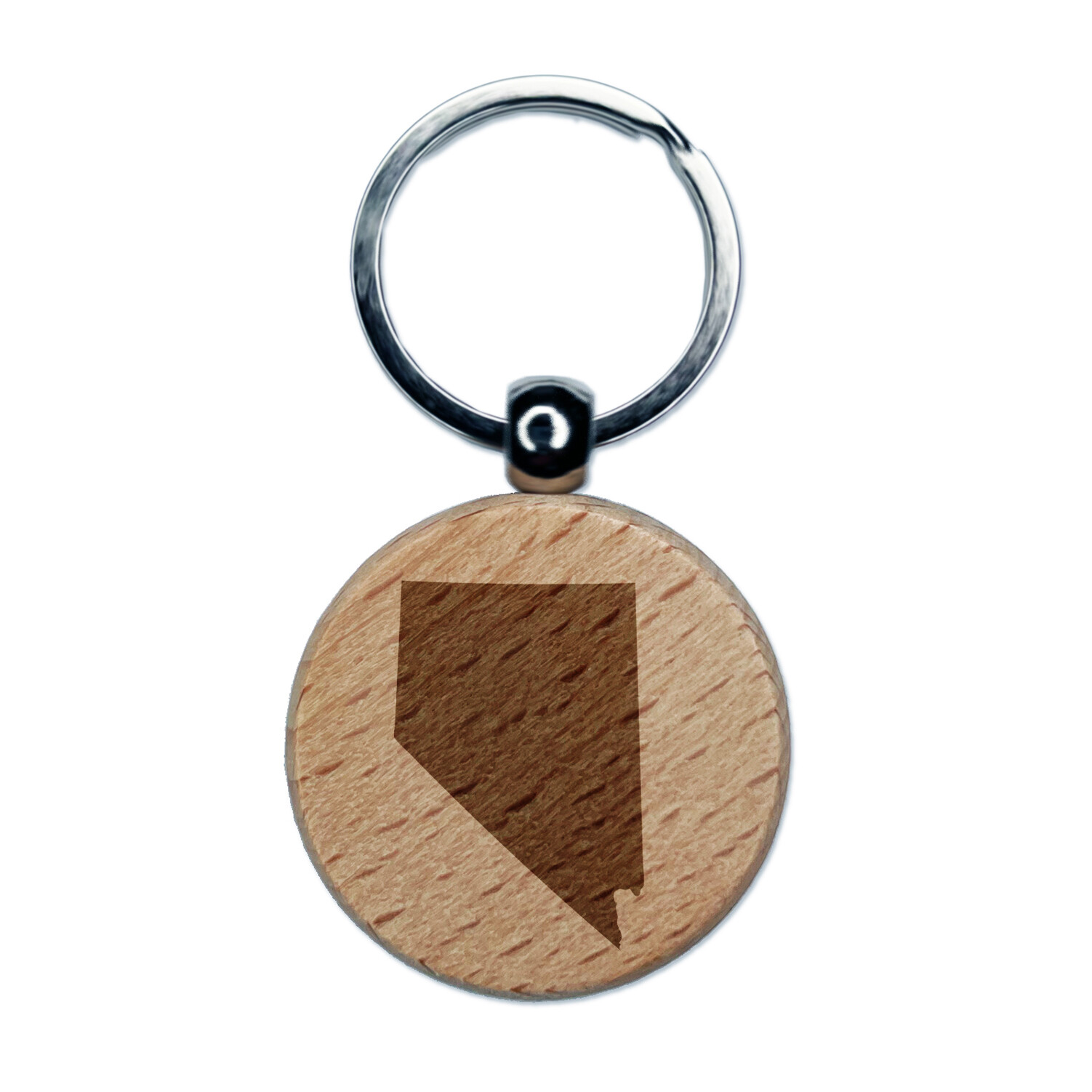 Nevada State Silhouette Engraved Wood Round Keychain Tag Charm