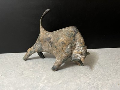 Vtg Miyazawa Kanae Brutalist Fighting Bull Iron Sculpture MCM Japan Mark