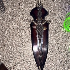 FANTASY DAGGER WITH ETCHED BLADE AND WOOD MOUNTING PLAQUE