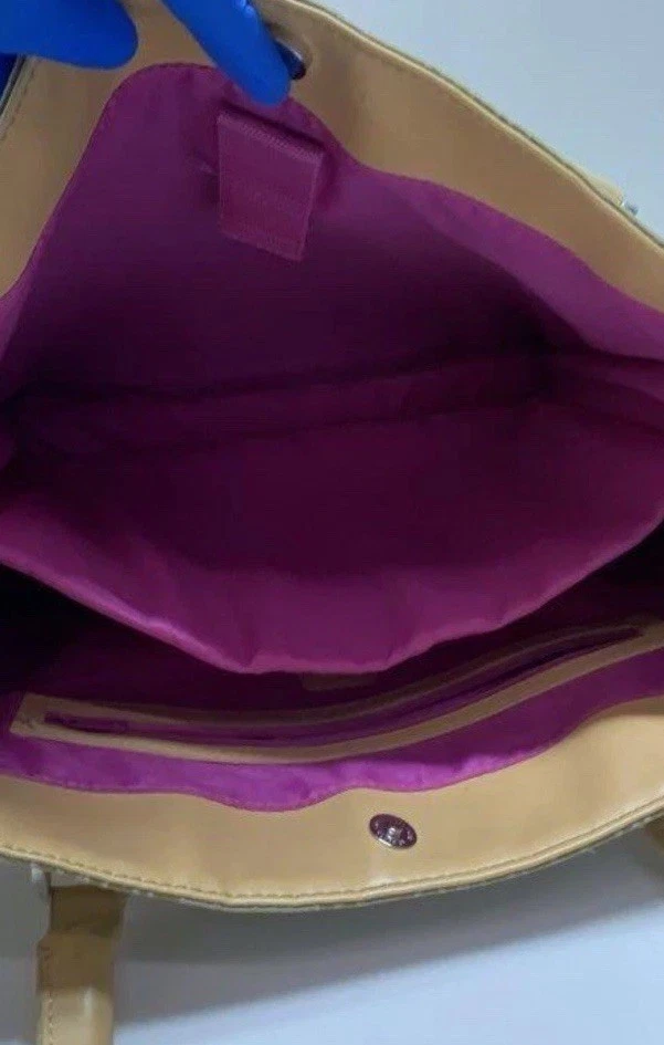 Diane Von Furstenberg DVF green Canvas Tan Leather Tote Bag Laptop - Image 3 of 4