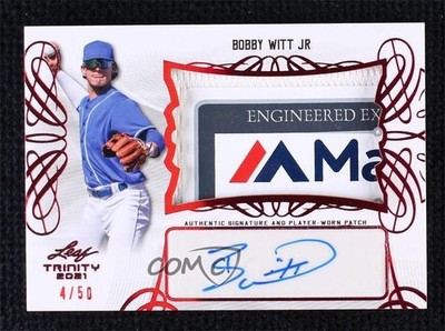 2021 Leaf Trinity Patch Red 4/50 Bobby Witt Jr #PA-BWJ Patch Auto 0c3e