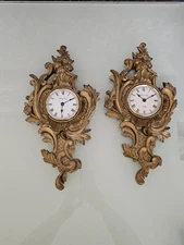 Pair Of Rococo Style Wall Hanging Quartz Clocks Ornamental Gilded