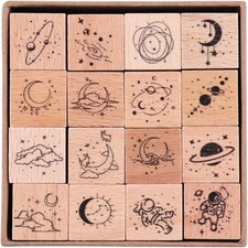 Versatile 16-Piece Wooden Rubber Stamps - Perfect for Card Making Scrapbooking