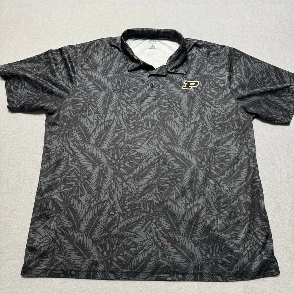 Purdue Boilermakers Men’s Polo Shirt Bundle XL Black Pattern & Gray Dry Fit - Image 2 of 4
