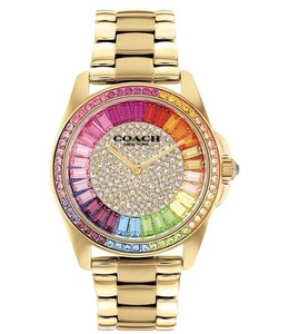 Authentic Authentic Coach Greyson Women's Watch Rainbow Crystal Stone Gold Plated 36mm