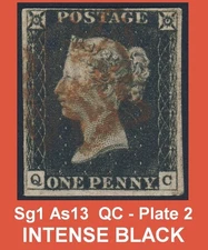 Penny Black   #B57 - Sg1  As13  QC.  Plate 2 - INTENSE BLACK, Red Brown MX