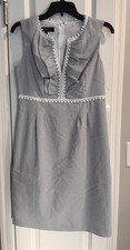 Nine West Seersucker Dress 6 Spring Summer Preppy Classic Gray White Stripe