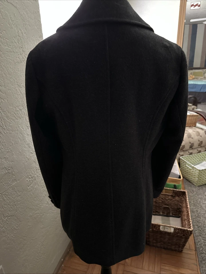 Abrigo de lana Charles Klein negro doble botonadura hasta la rodilla clásico para mujer talla 12 Foto 4 de 4