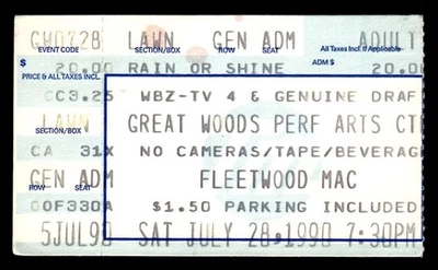 Fleetwood Mac 1990 Jul 28 Ticket Stub Mansfield Great Woods Arts Center *TS74 - Image 1 of 2
