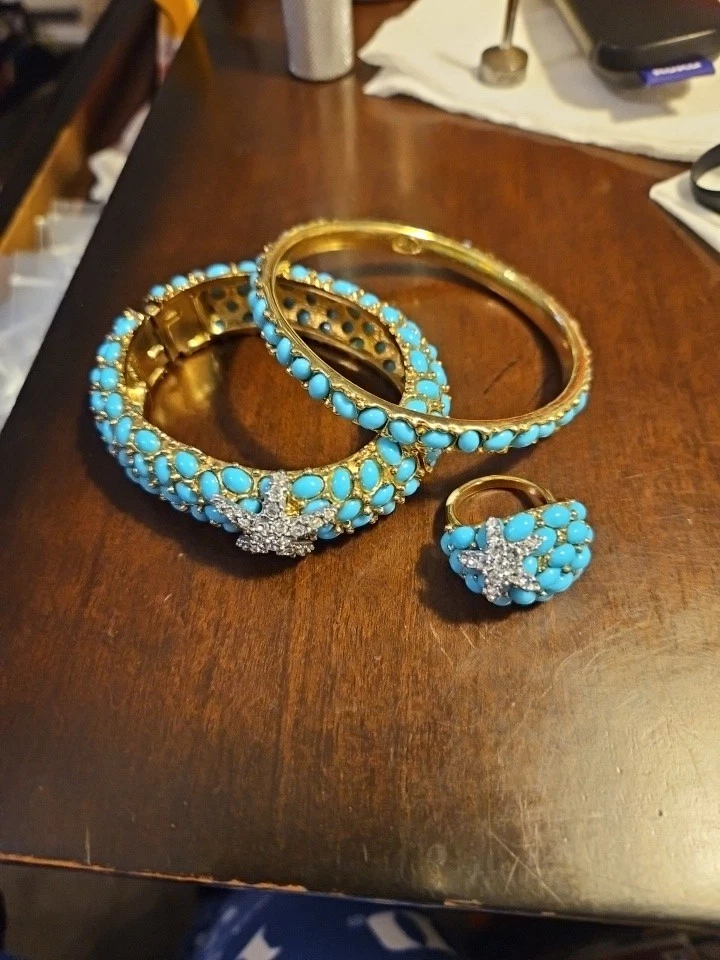 Kenneth Jay Lane Turquesa Brazalete Pulsera, Anillo (7), Juego de Pulsera Neptuno Foto 2 de 4