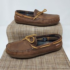 LL Bean Leather Indoor Outdoor Moc 212164 Crepe Outsole Plaid Lining Men Sz 10