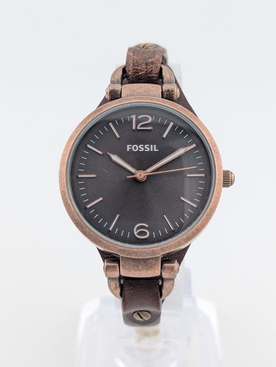 Fossil Georgia Watch Womens 32mm Rose Gold Tone Leather New 