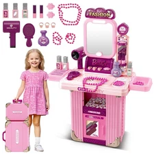 Makeup Table for Girls Vanity Accessories Pretend Play Beauty Set for Girls M...