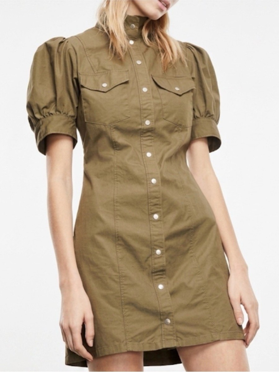 The Kooples Military Puff-Sleeve Cargo Mini Dress