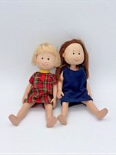 Vintage 1998 Madeline Eden MBB Doll Lot of 2 Plush Vinyl Dolls Red Plaid Navy