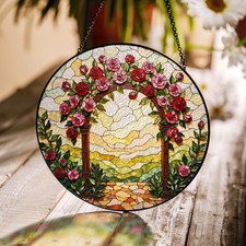 Rose Arch Floral Stained Glass Suncatcher, Window Decor Gift for Mother's Day