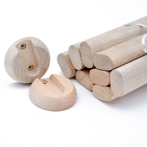 Wooden Oval Closet Rod Polished Wood Wardrobe Closet Rod with End Supports 45 cm - Picture 6 of 9