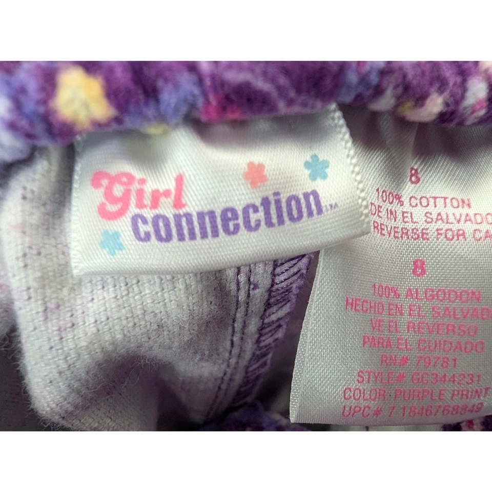 Pantalones de pana floral púrpura Connection para niñas talla 8 con cinturón pierna ancha Y2K Foto 3 de 4
