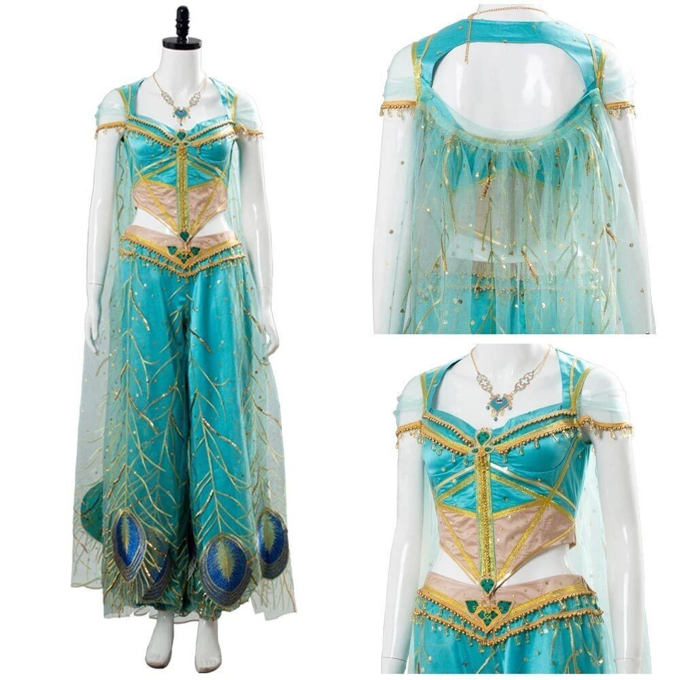 La Película Aladdin Princesa Jazmín Aladdin Vestido Azul Juegos con disfraces Traje de Halloween Foto 4 de 4