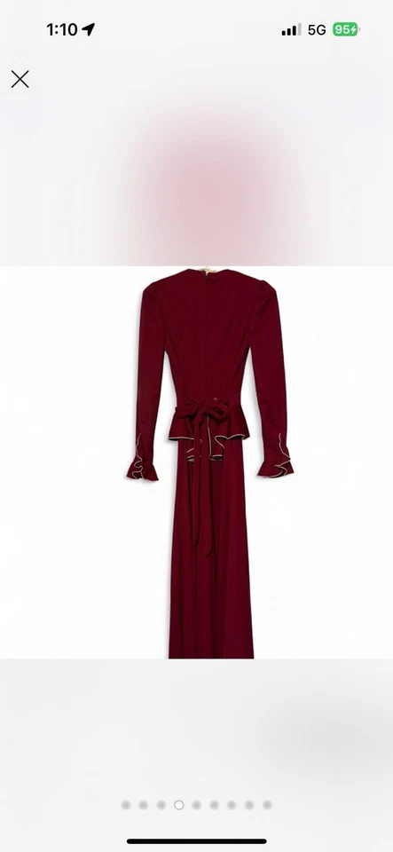 Vestido Academia Oscuro Vintage Cintura Peplum Rojo Borgoña, Hasta el Suelo Con Volantes S Foto 4 de 4