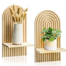 Boho Wall Shelf Set of 2-15 x 8.6 Inch Arched Wooden Hanging Shelves for Livi...
