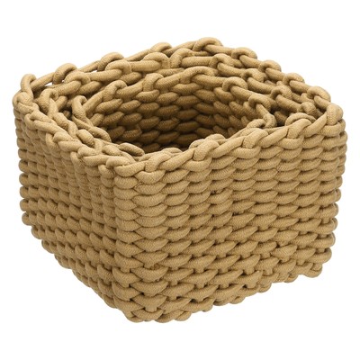 Small Woven Basket 3Pcs, Storage Baskets for Shelf Organizing, Khaki (S, M, L)
