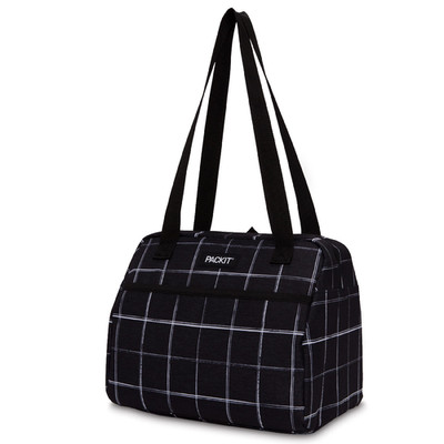 Packit Freezable Lunch Bag Hampton Black Grid - Keeps Food & Drinks Cold