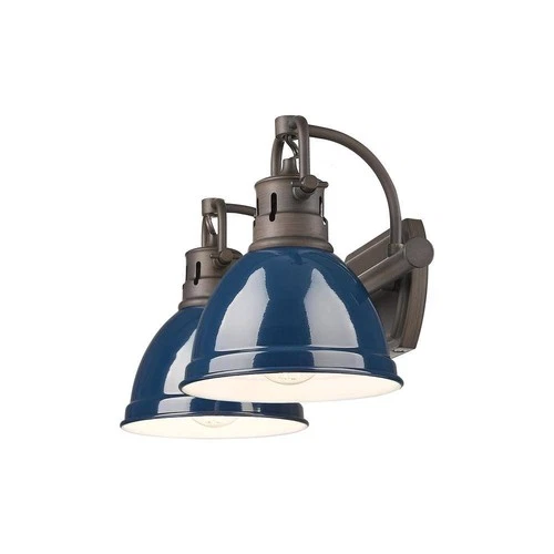 Golden Lighting Duncan 8.25 in. 2-Light Rubbed Bronze Vanity Light w/ Blue Shade - Picture 2 of 4