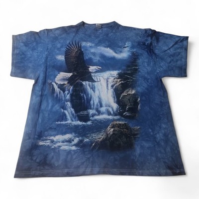 Vtg 2000 The Mountain Blue Tie-Die T-Shirt Eagles Waterfall Mens Size XXL 2XL