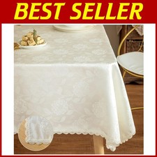 Elegant Floral Jacquard Tablecloth 60x120" Ivory