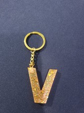 Initial New Block Letter V Resin Peach W Sparkle Key Chain